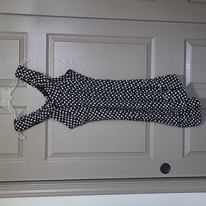 Eclair asymmetrical lined polka dot ruffle v-neck and back dress size small